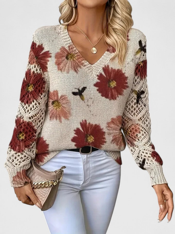 Catarina – Strikbluse med blomsterprint