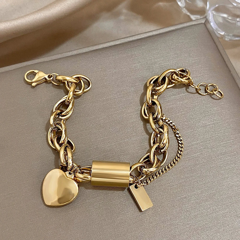 Chunky Heartened armbånd | 18K Guld