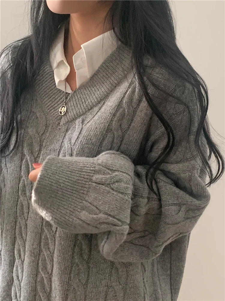 Realeft | Oversize striktrøje med V-hals