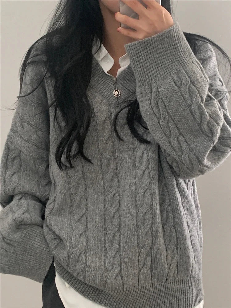 Realeft | Oversize striktrøje med V-hals