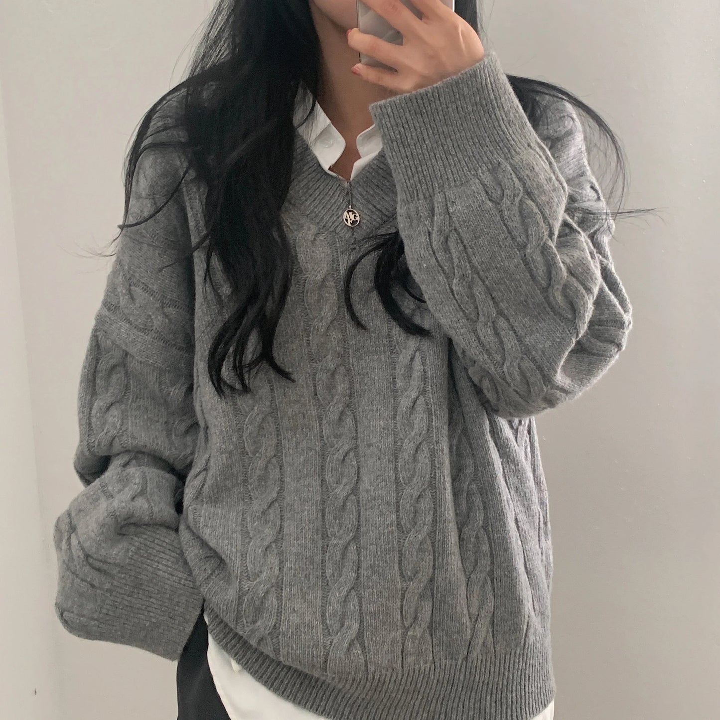 Realeft | Oversize striktrøje med V-hals
