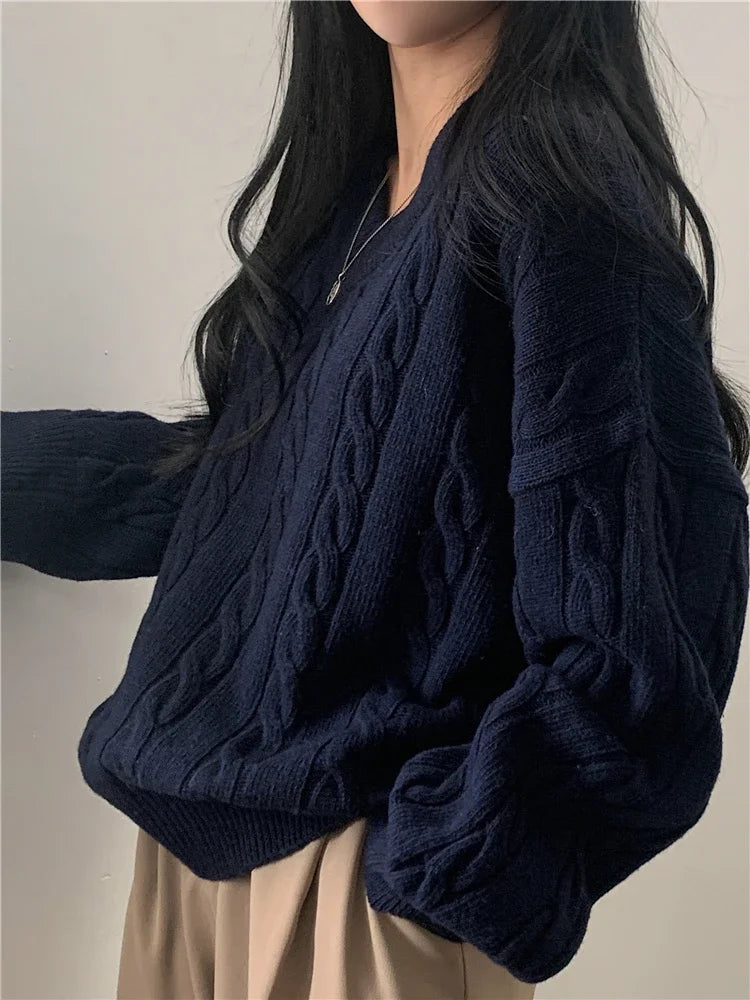 Realeft | Oversize striktrøje med V-hals