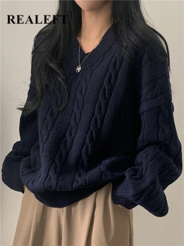 Realeft | Oversize striktrøje med V-hals