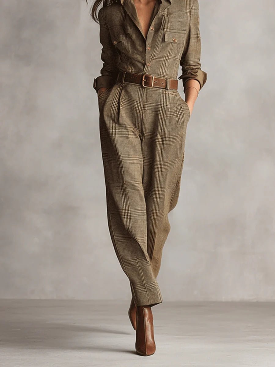 Zoë | Raffineret tweedtekstur, ternet utility-jumpsuit