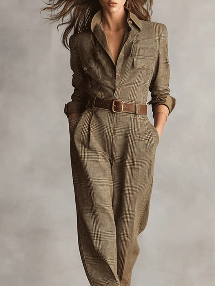 Zoë | Raffineret tweedtekstur, ternet utility-jumpsuit