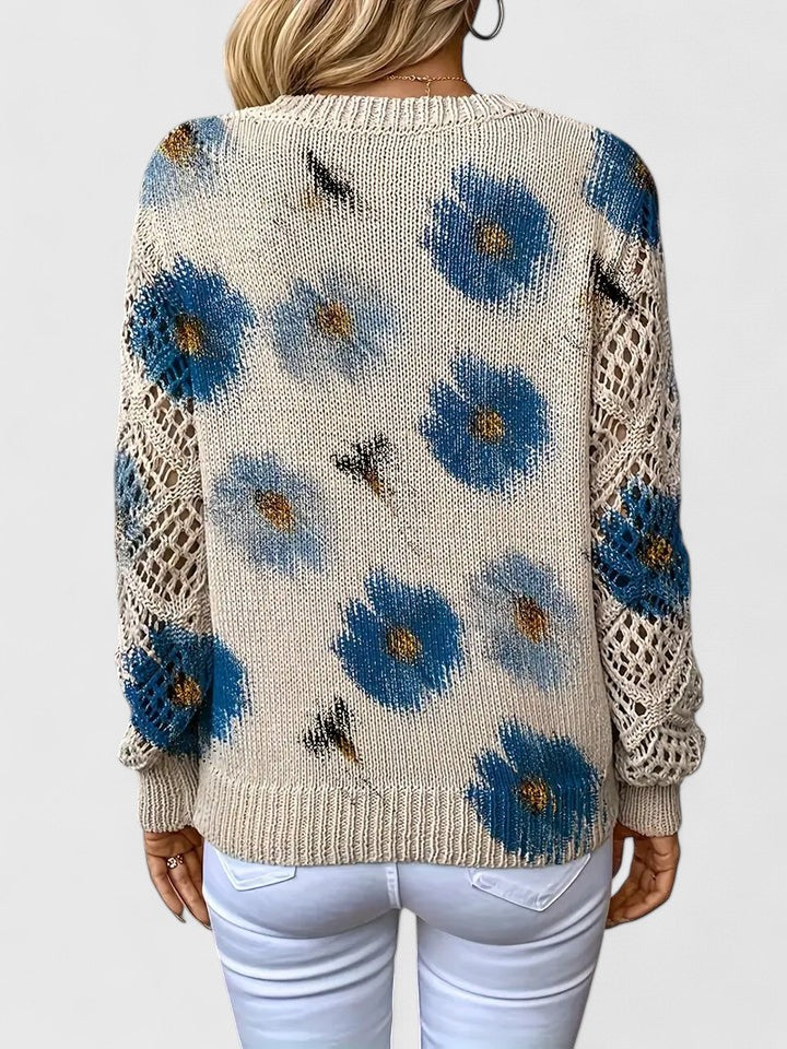Catarina – Strikbluse med blomsterprint