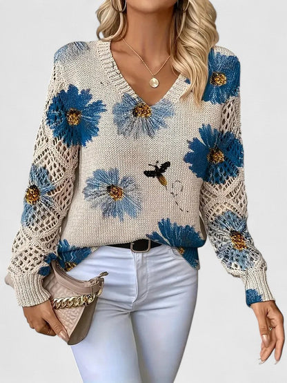Catarina – Strikbluse med blomsterprint