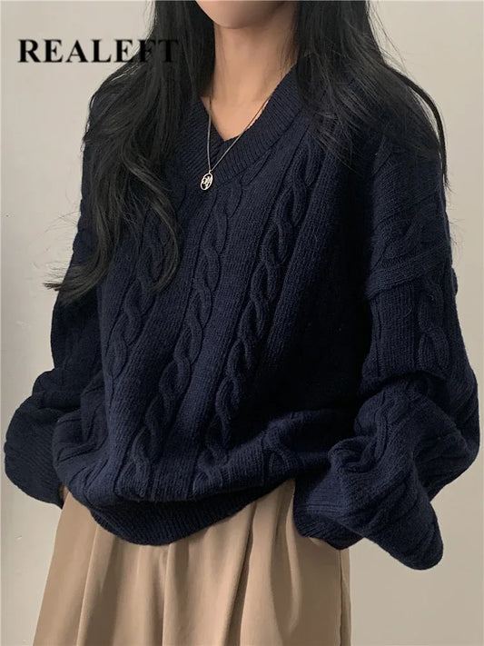 Realeft | Oversize striktrøje med V-hals