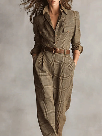 Zoë | Raffineret tweedtekstur, ternet utility-jumpsuit