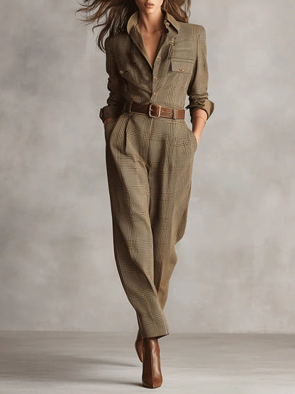 Zoë | Raffineret tweedtekstur, ternet utility-jumpsuit