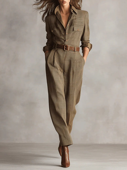 Zoë | Raffineret tweedtekstur, ternet utility-jumpsuit