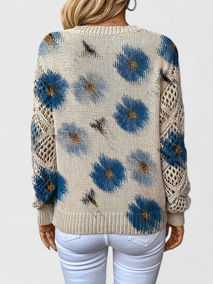 Catarina – Strikbluse med blomsterprint